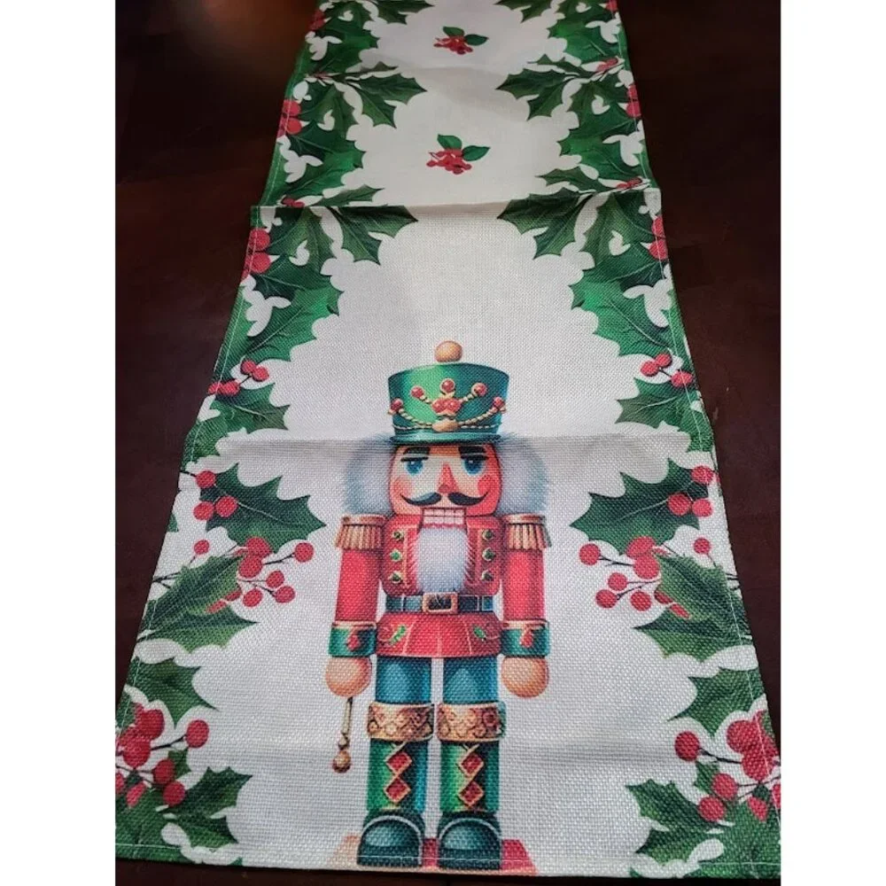 Red Nutcracker Table Runner Green Christmas Decor Holiday Soldier Xmas Cloth 72